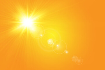 Warm sun on a yellow background. Leto.bliki solar rays.Оrange yellow background.