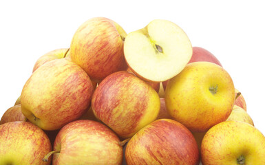 Heap of ripe apples isolated on white background