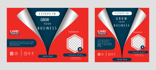 How to Grow Business live webinar banner invitation and social media post template. Business webinar invitation design