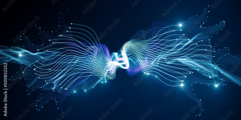 Poster creative dynamic blue neuron plasma energy laser. futuristic virtual technology background, digitall