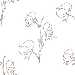 Botanical seamless pattern aconitum (wolfsbane). Illustration of wild flowers 