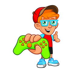 Cool Gamer Mascot Holding Game Controller vector illustration