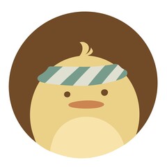 Cute chick illustration in circle for you cards, avatars and other designs. Icon of chick isolated on white background. Chick with headband.