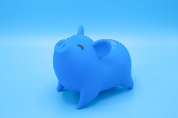 Piggy bank on blue background. Finance, saving money concept.