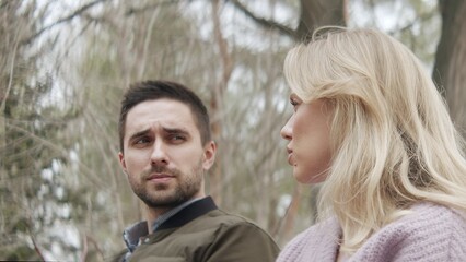 Fototapeta premium A young man and a young woman on a first date. Love of a man and a woman