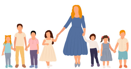 kids and mom flat design, isolated on white background, vector