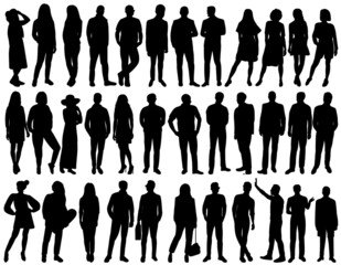 set of people silhouette, on white background, isolated, vector