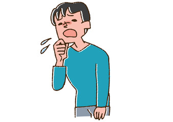 咳をしている男性　コミカルな手書きの人物　ベクター、線画にカラー