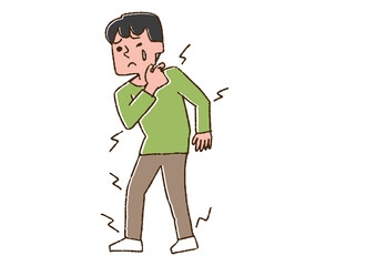 体の節々が痛い男性のセット　コミカルな手書きの人物　ベクター、線画にカラー