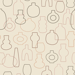 Antique vases vector illustration. Earthy colored seamless pattern. Modern minimalist background for social media, web banner. Trendy print for fabric, wrapping paper, package branding