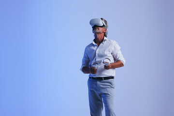 Senior businessman having a meeting in the metaverse