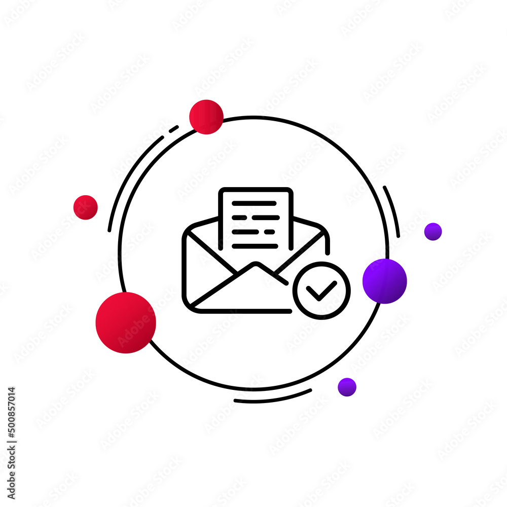 Aufkleber mail icon. mail with checkmark. letter read. delivered successfully. email. one line style.