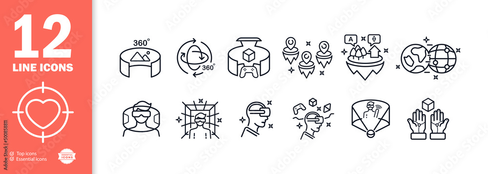 Poster virtual reality icons set. virtual area. panorama. orientation in space. newest technologies. fun ti