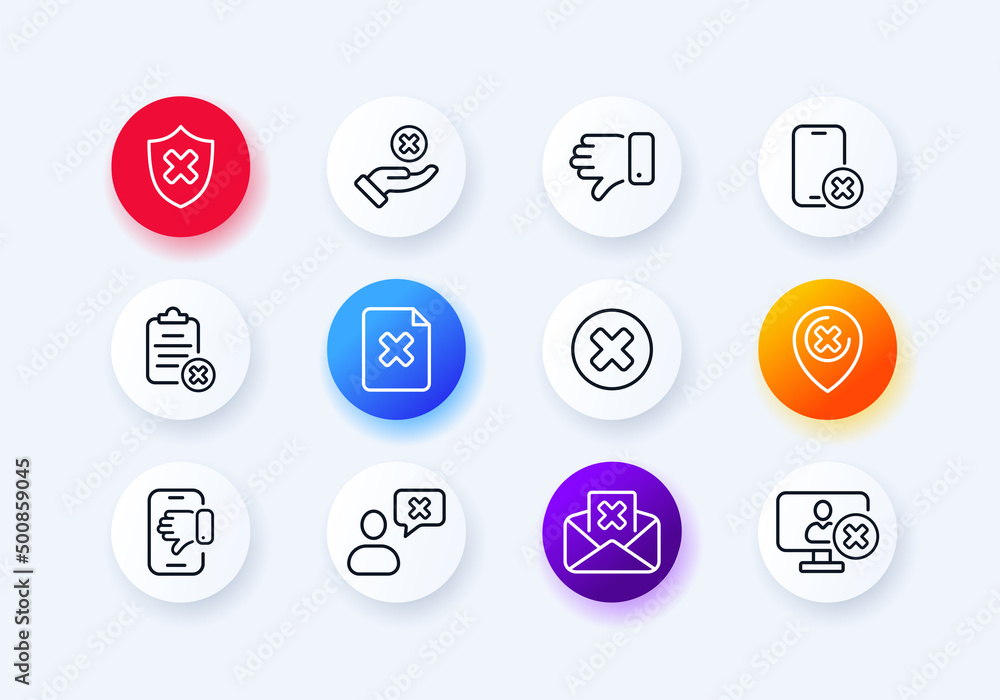 Poster cross icon set. correspondence with a person. incorrect answer. cross on shield, monitor, phone and 