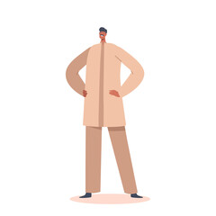 Indian Male Character Wear Traditional Clothes Long Kurta Shirt and Pants Isolated on White, Culture Tradition of India