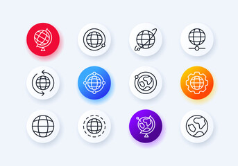 Communication icons set. Internet. Satellite connection. around the planet. The globe. Mark on the map. Neomorphism style. vector eps 10.