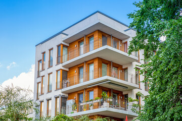 Germany, Berlin, Balconies of modern apartment building in new development area