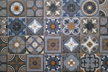 Portugal style ceramic tiles wall background.