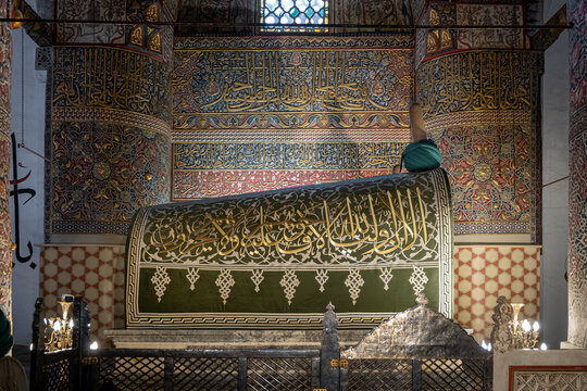 Konya, Turkey - April 15, 2022 : Mevlana Museum and Mevlana Tomb in Konya Turkey