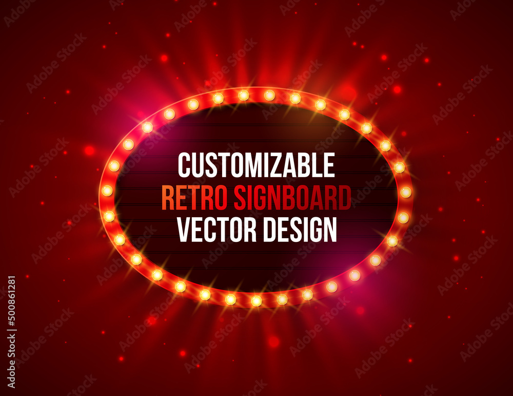 Poster vector retro billboard or lightbox illustration with customizable design on shiny red background. li