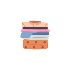 Cartoon pile of colored clothes in flat vector illustration isolated on white