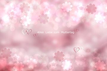Mother's day greeting card. Abstract festive pink bokeh background texture with a Happy mothers day text in german language. Beautiful illustration of concept of love.