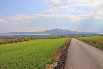 A view to the Palava hills with vineyards and fields around near Popice, Czech republic