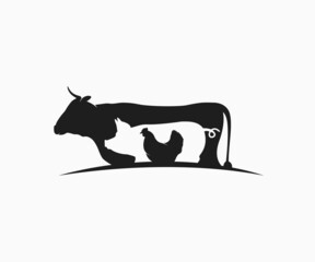 Cow, Pig and Chicken stencil vector. Animal stencil, Farm animals. Stacked Cow, Pig, Chicken icon.