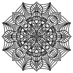  Simple Mandala Shape Vector Floral Decorative Elements. Easy mandala, doodle flower coloring pattern. Black and white circle flower ornament, ornamental round lace design. Hand drawn pattern.
