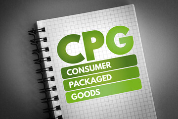 CPG - Consumer Packaged Goods acronym on notepad, business concept background