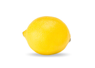 lemon. one beautiful yellow round and ripe lemon isolated on white background with shadow. Whole organic lemon. close up. side view