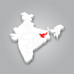 Political Map of India 3D Map of India and Map of Jharkhand are Marked in Red.