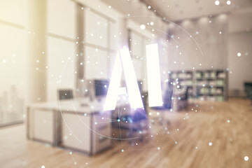 Double exposure of creative artificial Intelligence abbreviation hologram on a modern furnished...