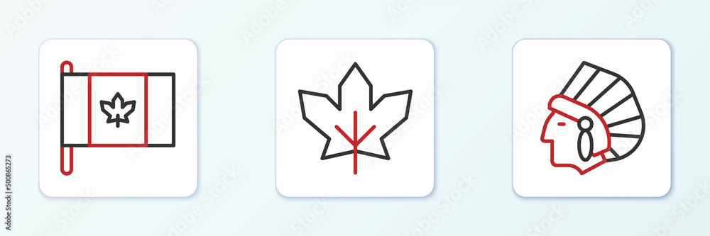 Canvas Prints set line native american indian, flag of canada and canadian maple leaf icon. vector