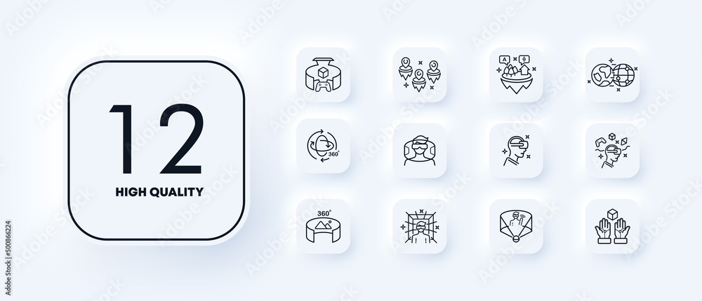 Poster virtual reality icons set. virtual area. panorama. orientation in space. newest technologies. fun ti