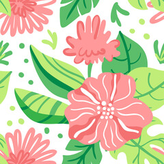 Romantic seamless vector floral pattern. Bouquet of flowers. Floral and leaves hand drawn detailed pattern.