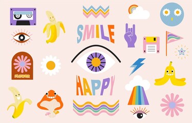 Fototapeta premium Retro 70s and 80s teenager object design in pop and groovy style