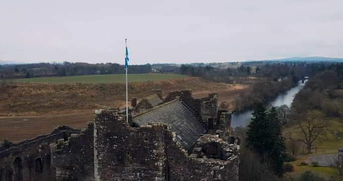Aerial view of Doune Castle in Scotland