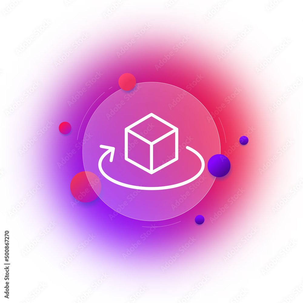 Poster 3d object icon. a virtual reality. orientation in space. gradient blur button with glassmorphism. cl