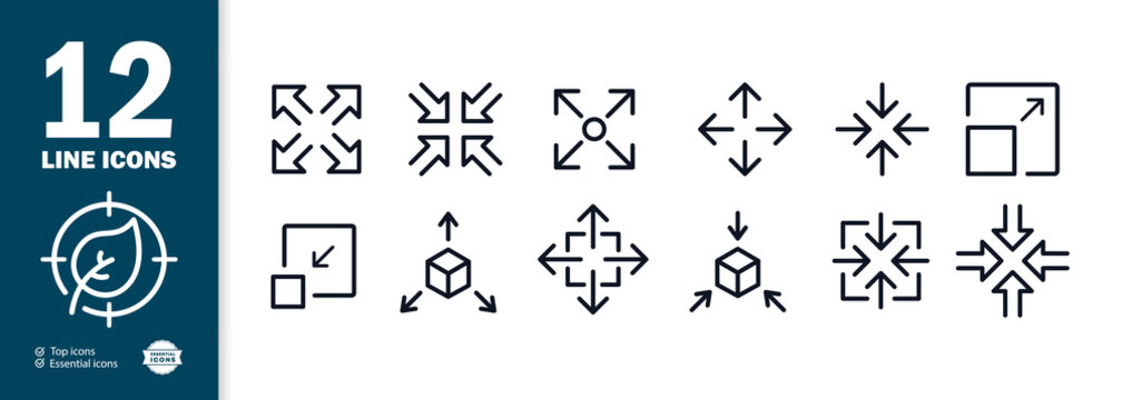 Zoom icons set. Enlargement and reduction. Changing an object. 3D modeling. vector eps 10.