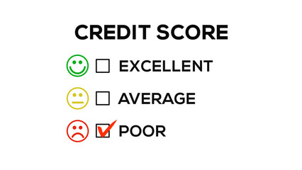 Naklejka na ściany i meble Poor Credit Score Review on Square Check List on White Background