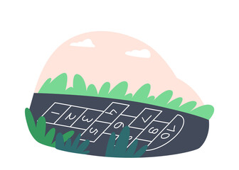 Hopscotch Kid Activity Game. Hop Scotch with Color Numbers Drawn in Chalk on Asphalt. Outdoor Summer Game