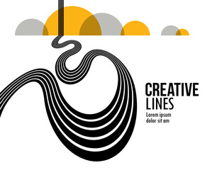 Future lines in 3D perspective vector abstract background, black and yellow linear composition, road to horizon and sky concept, optical illusion op art.