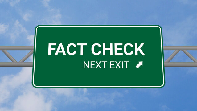 Next Exit is Fact Check Highway Road Sign on Clear Blue Sky with Rapid Moving Clouds