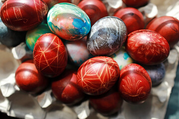 painted easter eggs with ukrainian ornaments	
