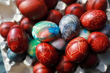 painted easter eggs with ukrainian ornaments	

