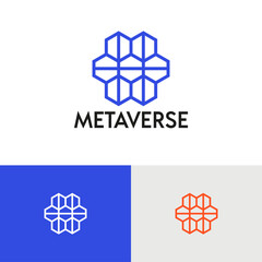 Polygonal tech outline logo design vector concept. Data science company brand logomark illustration. Can representing blockchain, code, crypto, connect, metaverse, system.