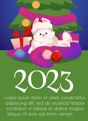 New Year poster or calendar cover design with bunny, flat vector illustration.