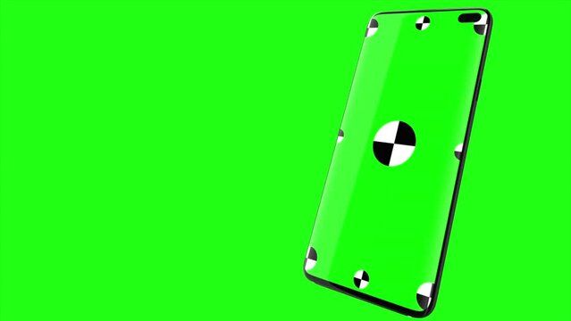 Smartphone on a green background. Green screen with marks for tracking digital devices. Mockup. Computer generated image. Easy customizable.