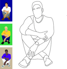 Coloring page - sitting guy. Contour of a seated guy